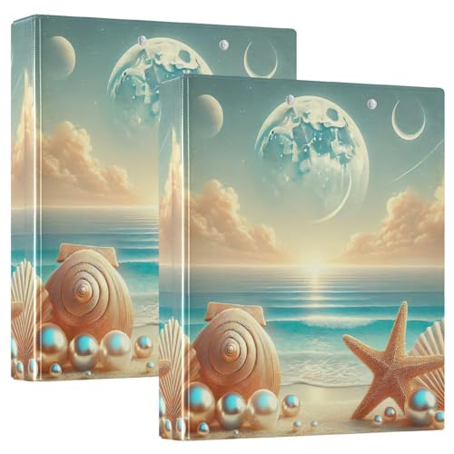 Seashell Beach Beige 3,8 cm 3-Ringbuch Flexibler D-Ringordner mit Taschen 3-Ringbücher für Schule, Uni, Büro von RPLIFE