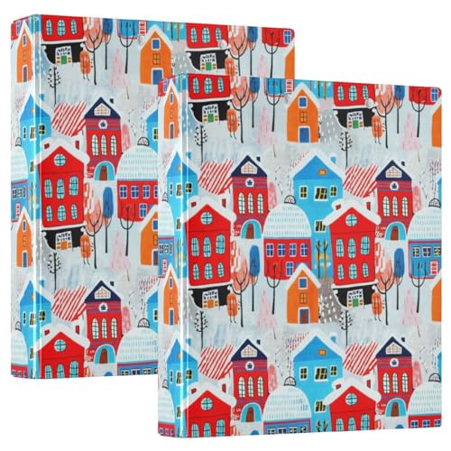 Snowy Town Bright Drei-Ringbuch, 3,8 cm, flexibler D-Ringordner mit Taschen, 3-Ringbücher für Schule, Uni, Büro von RPLIFE
