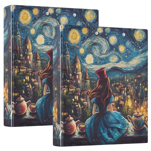 Starry Night Gentle Watcher Drei-Ringbuch, flexibler D-Ringordner mit Taschen, 3-Ringbücher für Schule, Uni, Büro von RPLIFE