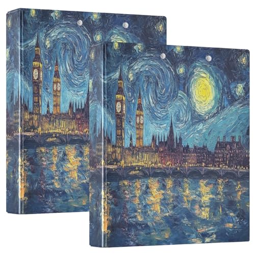 Starry Night London Drei-Ringbuch, flexibler D-Ringordner mit Taschen, 3-Ringbücher für Schule, Uni, Büro von RPLIFE