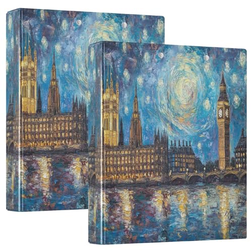 Starry Night London Drei-Ringbuch 1,5 Zoll, flexibler D-Ringordner mit Taschen, 3-Ringbücher für Schule, Uni, Büro von RPLIFE