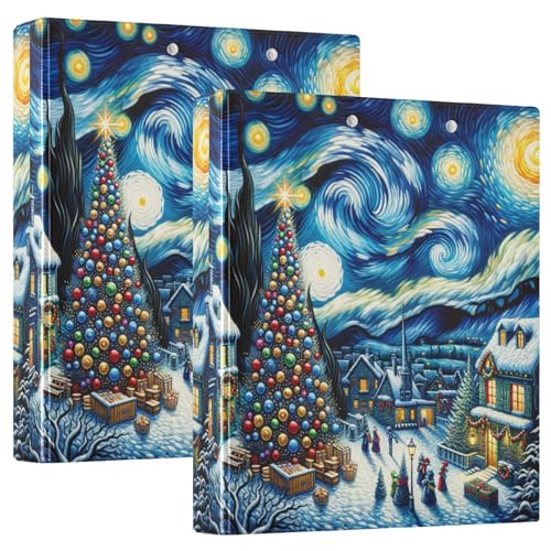 Sternennacht, Weihnachtsbaum, 3,8 cm, 3-Ringbuch, flexibler D-Ringordner mit Taschen, 3-Ringbücher für Schule, Uni, Büro von RPLIFE