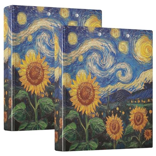 Sternennacht-Sonnenblumen, 3,8 cm, 3-Ringbuch, flexibler D-Ringordner mit Taschen, 3-Ringbücher für Schule, Uni, Büro (2 Stück) von RPLIFE
