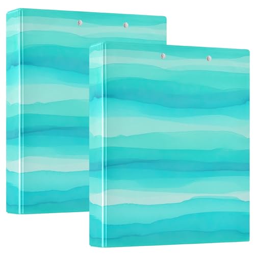 Stripes Turquoise Aqua 3-Ringbuch, flexibler D-Ringordner mit Taschen, 3-Ringbücher für Schule, Uni, Büro (2 Stück) von RPLIFE