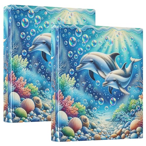 Süßer Delfin-Drei-Ringbuch, D-Ringbuch mit Klemmbrett, große 3 Ordner für Schule, Uni, Büro (2 Stück) von RPLIFE