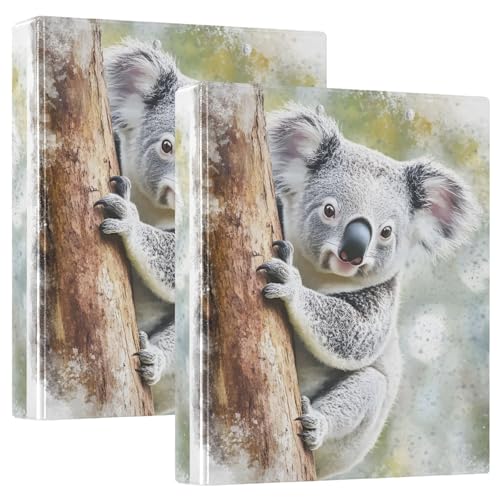 Süßer Koalabär, hängendes Tier-3-Ringbuch, 3,8 cm, flexibler D-Ringordner mit Taschen, 3-Ringbücher für Schule, Uni, Büro (2 Stück) von RPLIFE