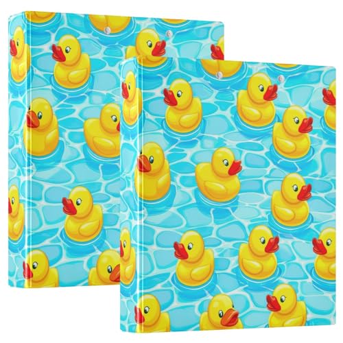 Süßes gelbes Enten-blaues Pool-Drei-Ringbuch, flexible D-Ringbücher mit Taschen, 3-Ringbücher für Schule, Uni, Büro von RPLIFE