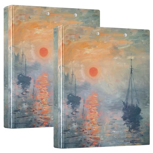 Sunset Ships Painting Drei-Ringbuch, flexibler D-Ringordner mit Taschen, 3-Ringbücher für Schule, Uni, Büro (2 Stück) von RPLIFE