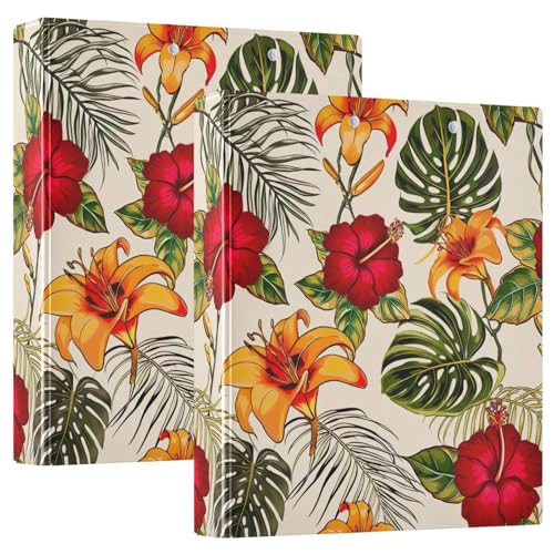 Tropische Hibiskusblumen, 3-Ringbuch, 3,8 cm, flexibler D-Ringordner mit Taschen, 3-Ringbücher für Schule, Uni, Büro von RPLIFE