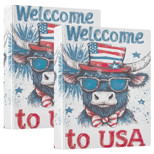USA Highland Cow 3-Ringbuch, D-Ringbuch mit Klemmbrett, 3 große Ordner für Schule, Uni, Büro, 3 Stück von RPLIFE