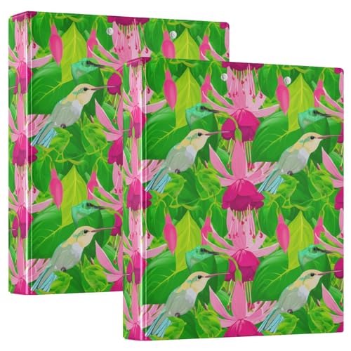 Vibrant Kolibri Pink Grün 3-Ringbuch 1,5 Zoll, Flexibler D-Ringbuch mit Taschen, 3-Ringbücher für Schule, Uni, Büro von RPLIFE