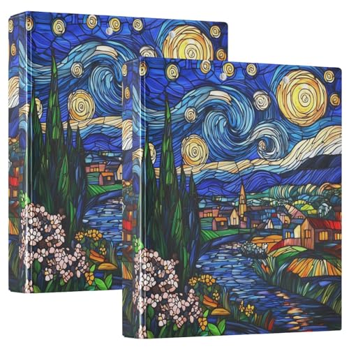 Village River Mountain Starry Sight Style 1,5 Zoll 3-Ringbuch Flexibler D-Ringbuch mit Taschen 3-Ringbücher für Schule, Uni, Büro von RPLIFE