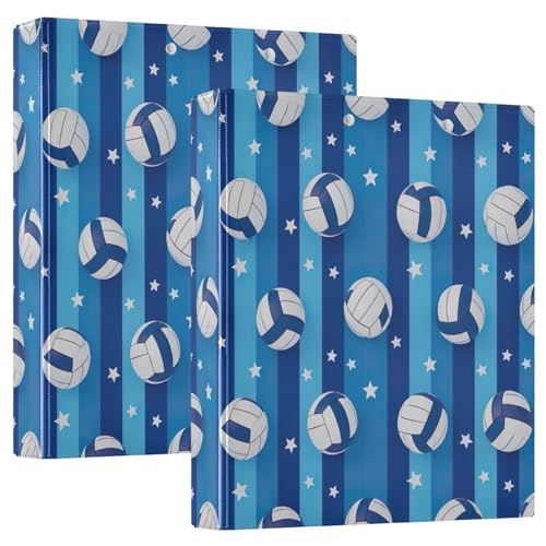 Volleyball-Ordner mit blauen Streifen, 3,8 cm, D-Ringbuch mit Taschen, dekorative Ordner für Schule, Uni oder Büro, 2 Stück von RPLIFE
