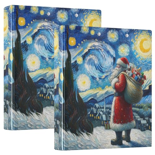 Weihnachtsmann Sternennacht 3-Ringbuch 1,5 Zoll, flexibler D-Ringordner mit Taschen, 3-Ringbücher für Schule, Uni, Büro (2 Stück) von RPLIFE