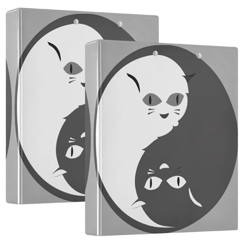 Weiß-schwarzes Yin-Yang-Katzen-Drei-Ringbuch, flexibler D-Ringordner mit Taschen, 3-Ringbücher für Schule, Uni, Büro von RPLIFE