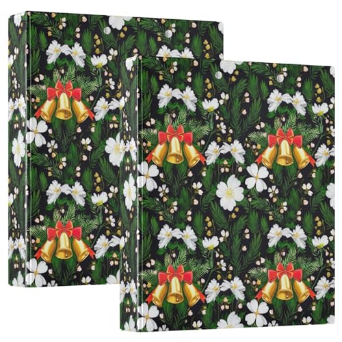 Weiße Winterblumen Grün 3-Ringbuch, Flexibler D-Ringbuch mit Taschen, 3-Ringbücher für Schule, Uni, Büro von RPLIFE