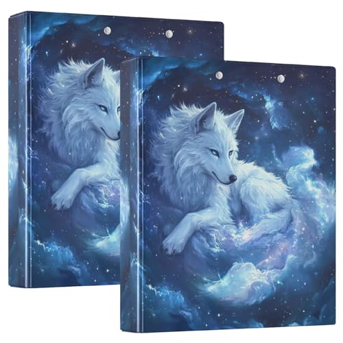 White Wolf Blue Galaxy Drei-Ringbuch, D-Ringbuch mit Taschen, dekorative Ordner für Schule, Uni oder Büro, 2 Stück White Wolf Blue Galaxy Drei-Ringbuch, D-Ringbuch mit Taschen, dekorative Ordner für Schule, Uni oder Büro, 2 Stück von RPLIFE