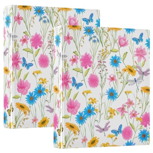 Wildflowers Ringbuch mit drei Ringen, 3,8 cm, flexibler D-Ringordner mit Taschen, 3-Ringbücher für Schule, Uni, Büro, 2 Stück von RPLIFE