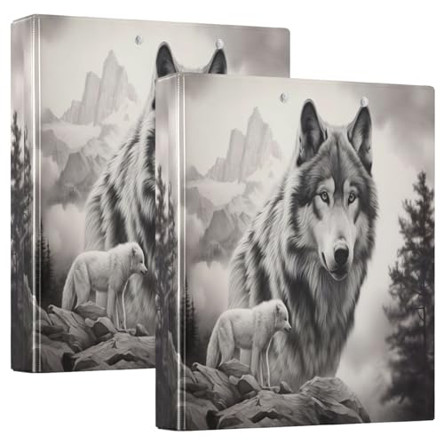 Wolf Ink Drawing 3-Ringbuch, flexibler D-Ringordner mit Taschen, 3-Ringbücher für Schule, Uni, Büro (2 Stück) von RPLIFE