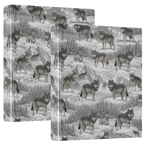Wolves Snowy Mountains 3-Ringbuch 3,8 cm, flexible D-Ringbücher mit Taschen, 3-Ringbücher für Schule, Uni, Büro, 2 Stück von RPLIFE