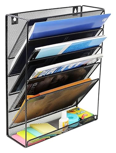 Hängemappenhalter für die Wand 5-lagiges, an der Wand montiertes schwebendes Bücherregal, Dokumentenablageständer, Schreibtisch-Organizer, Bücherregal, Zeitschriftenständer(Black) von RPXHZLKTM