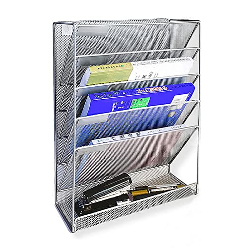 Hängemappenhalter für die Wand 5-lagiges Zeitungsständerregal aus Metall, schwebende Bücherregale zur Wandmontage, Dokumentenablageständer, Schreibtisch-Organizer(Silver) von RPXHZLKTM