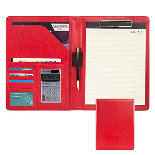 Zwischenablage-Ordner Hüllen-Ordner, Konferenz-, Lebenslauf- und Rechtsdokumenten-Organizer mit Hülle und Kartenfächern, Ordner for Männer, Frauen und jeden(Red,12digit calculator) von RPXHZLKTM