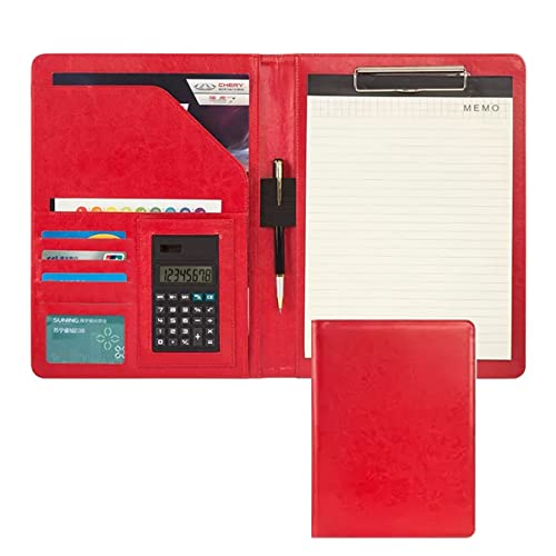 Zwischenablage-Ordner Hüllen-Ordner, Konferenz-, Lebenslauf- und Rechtsdokumenten-Organizer mit Hülle und Kartenfächern, Ordner for Männer, Frauen und jeden(Red,8digit calculator) von RPXHZLKTM