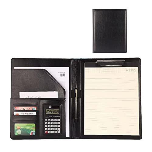 Zwischenablage-Ordner Lederordner mit Klemmbrett-Clip for Männer, Vorstellungsgespräche, Schule, Büro, Visitenkarten, Notizbuch, Lebensläufe, Dokumente(Black) von RPXHZLKTM