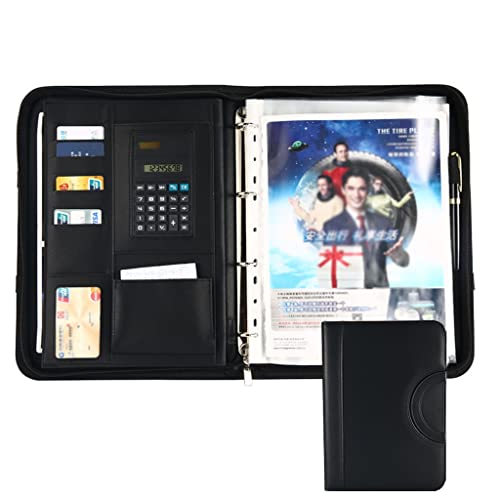 Zwischenablage-Ordner Organizer 4-Ring-Ordner mit Reißverschluss Aufbewahrungstasche for Papiere Reisedokumente Präsentationsmappe mit Taschen(Black,8digit calculator) von RPXHZLKTM