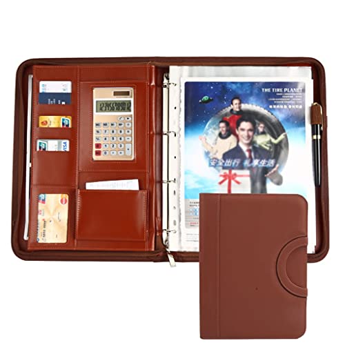 Zwischenablage-Ordner Organizer 4-Ring-Ordner mit Reißverschluss Aufbewahrungstasche for Papiere Reisedokumente Präsentationsmappe mit Taschen(Brown,12digit calculator) von RPXHZLKTM