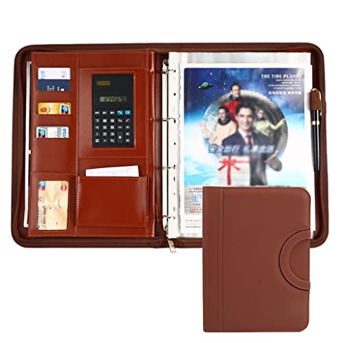 Zwischenablage-Ordner Organizer 4-Ring-Ordner mit Reißverschluss Aufbewahrungstasche for Papiere Reisedokumente Präsentationsmappe mit Taschen(Brown,8digit calculator) von RPXHZLKTM