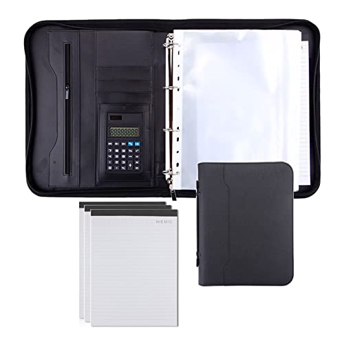 Zwischenablage-Ordner Portfolios Binder Kunstleder Reise Organizer Tasche Reißverschluss for Dokumente Präsentationsmappen Visitenkarten(Black,8digit calculator) von RPXHZLKTM