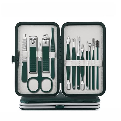 RQJOPE Nagelknipser-Set, grün, Pediküre-Messer, Maniküre-Werkzeug, Augenbrauenmesser, Nagelknipser, Nagelscheren-Set (Size : 13 Sets of Dark Green) von RQJOPE