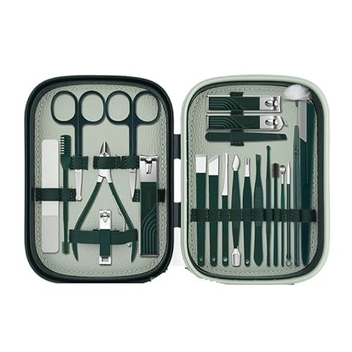 RQJOPE Nagelknipser-Set, grün, Pediküre-Messer, Maniküre-Werkzeug, Augenbrauenmesser, Nagelknipser, Nagelscheren-Set (Size : 22 Piece Suit Dark Green) von RQJOPE