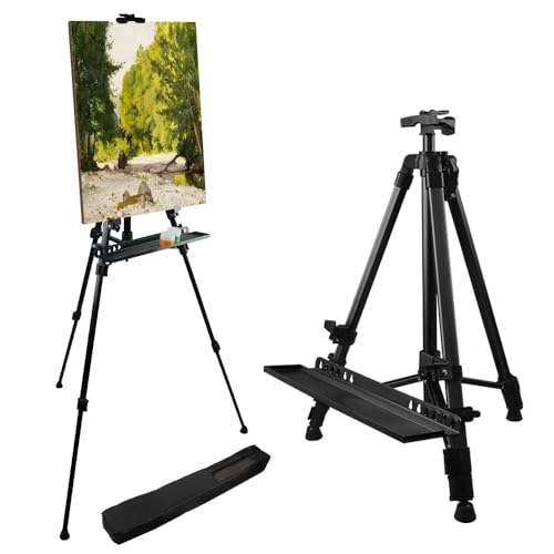 RRFTOK 150 cm Staffelei-Ständer, Metall-Künstler-Staffelei, Stativ, Höhe von 53.3 bis 155.4 cm, Kunststaffelei zum Ausstellen mit Pinselablage (schwarz). von RRFTOK