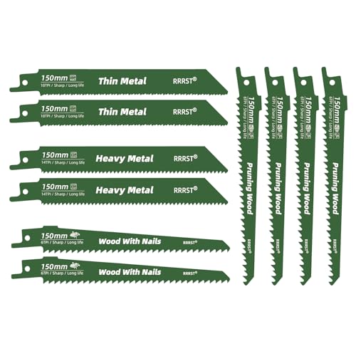 RRRST 10tlg Säbelsägeblätter Set, 4 verschiedene Arten 150mm Säbelsägeblätt Sägeblätter zum Schneiden von Metall, Holz und Holz mit Nägeln, mit Organizer Case, Einfach und Langlebig RRRST 10tlg Säbelsägeblätter Set, 4 verschiedene Arten 150mm Säbelsägeblätt Sägeblätter zum Schneiden von Metall, Holz und Holz mit Nägeln, mit Organizer Case, Einfach und Langlebig von RRRST