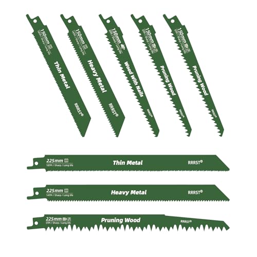 RRRST 8tlg Säbelsägeblätter Set, 7 Verschiedene Arten 150mm Und 225mm Säbelsägeblätt Sägeblätter zum Schneiden von Metall, Holz und Holz mit Nägeln, mit Organizer Case RRRST 8tlg Säbelsägeblätter Set, 7 Verschiedene Arten 150mm Und 225mm Säbelsägeblätt Sägeblätter zum Schneiden von Metall, Holz und Holz mit Nägeln, mit Organizer Case von RRRST