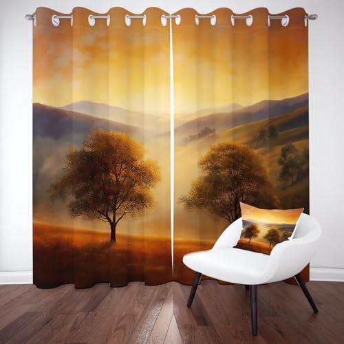 RRUxiia Vorhänge Natur Landschaft Blickdichte VorhangSonnenuntergang Baum Blackout Curtains 2er Set Gardinen mit Ösen Geeignet für die Zimmerdekoration von Jungen und Mädchen H220xB140cm von RRUxiia