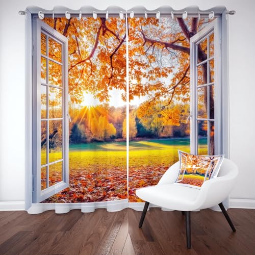 RRUxiia Vorhang 3D Fenster Landschaft Blickdichte Vorhänge Ahornblatt Baum Sonnenlicht Blackout Curtains 2er Set Gardinen mit Ösen Geeignet für die Zimmerdekoration von Jungen und Mädchen H166xB75cm RRUxiia Vorhang 3D Fenster Landschaft Blickdichte Vorhänge Ahornblatt Baum Sonnenlicht Blackout Curtains 2er Set Gardinen mit Ösen Geeignet für die Zimmerdekoration von Jungen und Mädchen H166xB75cm von RRUxiia