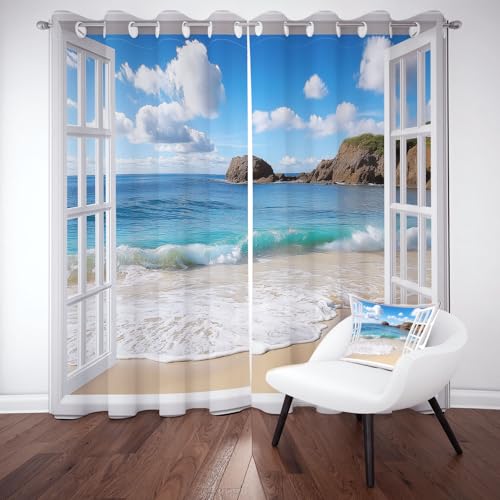 RRUxiia Vorhang 3D Fenster Landschaft Blickdichte Vorhänge Meer Strand Wolken Blackout Curtains 2er Set Gardinen mit Ösen Geeignet für die Zimmerdekoration von Jungen und Mädchen H145xB140cm RRUxiia Vorhang 3D Fenster Landschaft Blickdichte Vorhänge Meer Strand Wolken Blackout Curtains 2er Set Gardinen mit Ösen Geeignet für die Zimmerdekoration von Jungen und Mädchen H145xB140cm von RRUxiia