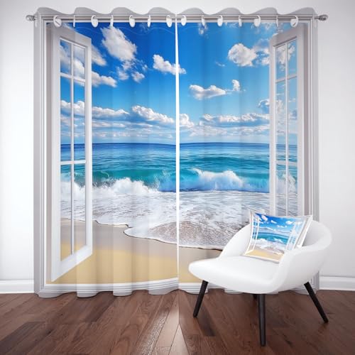 RRUxiia Vorhang 3D Fenster Wellen Blickdichte Vorhänge Meer Strand Wolken Blackout Curtains 2er Set Gardinen mit Ösen Geeignet für die Zimmerdekoration von Jungen und Mädchen H166xB75cm RRUxiia Vorhang 3D Fenster Wellen Blickdichte Vorhänge Meer Strand Wolken Blackout Curtains 2er Set Gardinen mit Ösen Geeignet für die Zimmerdekoration von Jungen und Mädchen H166xB75cm von RRUxiia