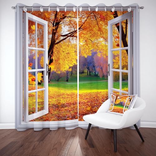 RRUxiia Vorhang Blickdichte 3D Fenster Landschaft Vorhänge Ahornblatt Baum Blatt Blackout Curtains 2er Set Gardinen mit Ösen Geeignet für die Dekoration von Erwachsenen und Kinderzimmern H160xB140cm RRUxiia Vorhang Blickdichte 3D Fenster Landschaft Vorhänge Ahornblatt Baum Blatt Blackout Curtains 2er Set Gardinen mit Ösen Geeignet für die Dekoration von Erwachsenen und Kinderzimmern H160xB140cm von RRUxiia