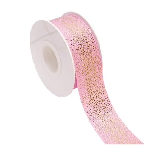 Geschenkbänder 10/50 Yards 38 mm 1,5 Zoll Goldfolie Blumen bedruckte Ripsbänder DIY handgefertigte Materialien(Pink,38mm 50yards) von RRYPBOVG