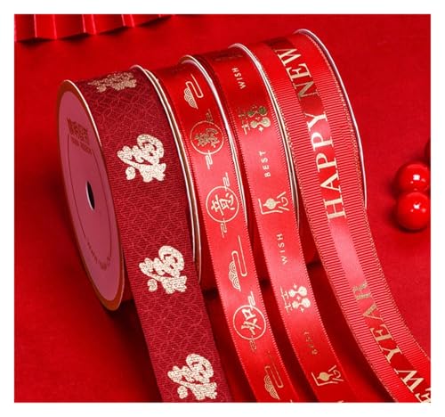 Geschenkbänder 100 Yards/Rolle 16 mm, 25 mm, bedrucktes Band, rote Bänder, Frühlingsfest-Verpackung, Party-Dekoration(Color8,16mm) von RRYPBOVG