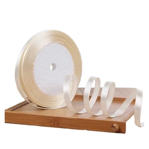 Geschenkbänder 100 Yards 6 mm Seidensatinbänder for Basteln, Schleifen, handgefertigte Wickelpartys, Weihnachten, Hochzeit, dekorative künstliche Accessoires(Beige) von RRYPBOVG