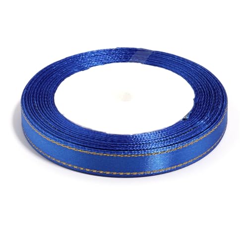 Geschenkbänder 100 Yards farbige Satinbänder mit Goldrand, Stoffband for DIY-Party, Hochzeit, Dekoration, Verpackung, handgefertigte Materialien(Blue,6mm) von RRYPBOVG
