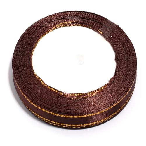 Geschenkbänder 100 Yards farbige Satinbänder mit Goldrand, Stoffband for DIY-Party, Hochzeit, Dekoration, Verpackung, handgefertigte Materialien(Dark brown,10mm) von RRYPBOVG
