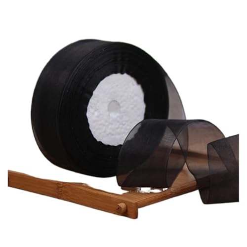 Geschenkbänder 12/15/20/25/40/50 mm (100 Yards) Organza-Fleckenband, DIY-Handwerk, Hochzeit, for Party-Dekoration, Kuchenschleife, Verpackungsband(Black,12mm organza ribbon) von RRYPBOVG