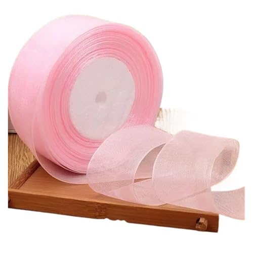 Geschenkbänder 12/15/20/25/40/50 mm (100 Yards) Organza-Fleckenband, DIY-Handwerk, Hochzeit, for Party-Dekoration, Kuchenschleife, Verpackungsband(Cherry pink,15mm organza ribbon) von RRYPBOVG